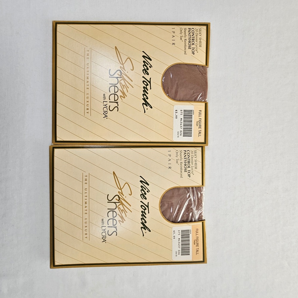 2pk Nice Touch Silken Sheers Pantyhose Taupe Full Figure Tall Control Top 20D